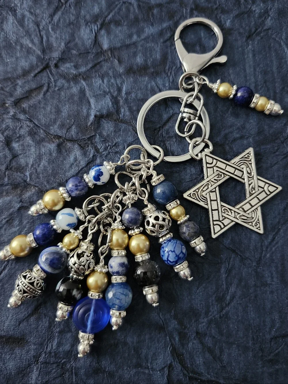 Star of David Judaic Purse Charm or Keychain Sodalite Jasper Handcrafted
